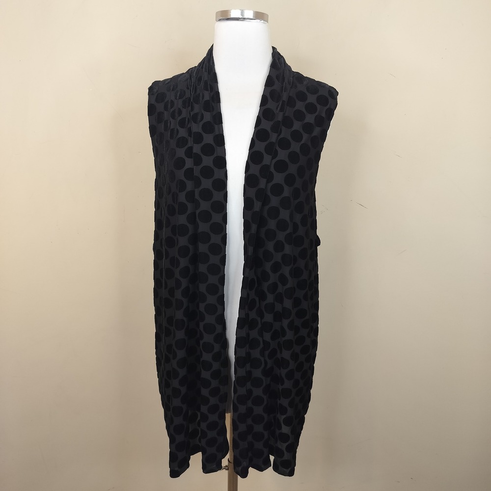 Susan Graver Velvet Polka Dot Vest XL Open Front Black Stretchy